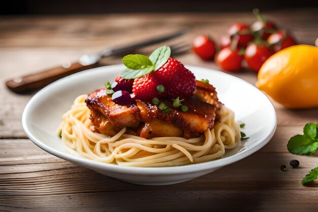 ein Teller mit Hühnchen, Hühnchen und Gemüse darauf