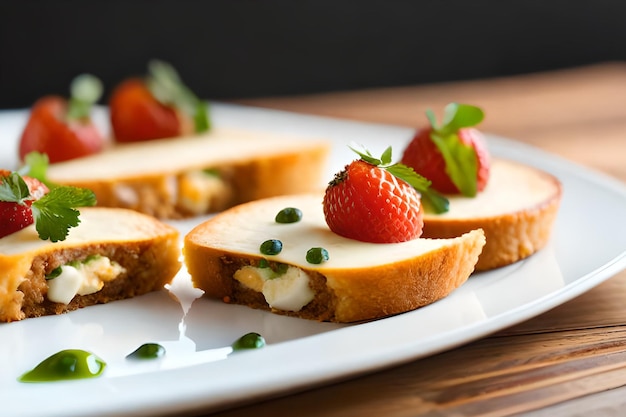 Ein Teller mit Käse und Erdbeerkäsekuchen