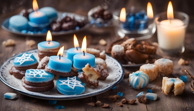 ein Teller mit Kekse mit einer Kerze, auf der geschrieben steht glücklicher Geburtstag