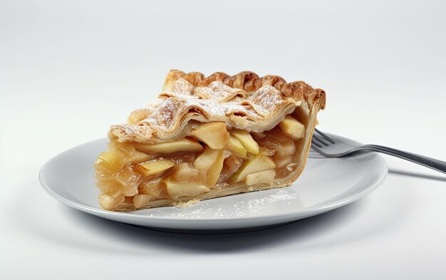 Foto ein teller mit leckerem apfelkuchen auf einem weißen hintergrund.