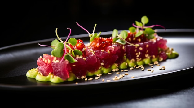 Ein Teller mit Maguro-Tunfischtartare mit Avocado und Wasabi