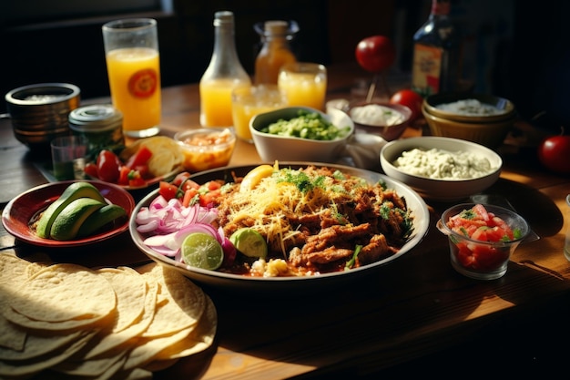 Foto ein teller mit mexikanischem essen auf einem tisch
