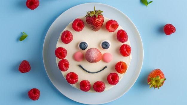 Foto ein teller mit obst mit einem lächelnden gesicht