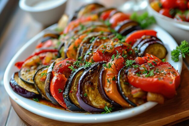 Ein Teller mit Ratatouille, einem traditionellen Gemüsestuf