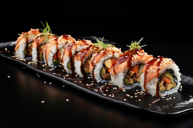 ein Teller mit Sushi mit vielen Zutaten