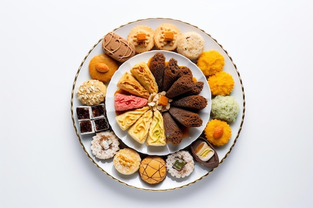 Ein Teller mit verschiedenen Süßigkeiten, darunter eine Vielzahl von verschiedenen Geschmacksrichtungen.