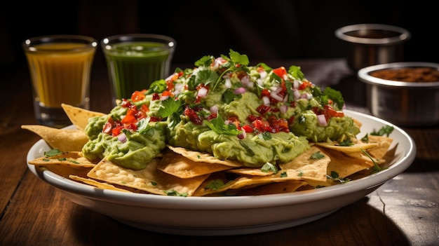 ein Teller Nachos mit Guacamole und Guacamole