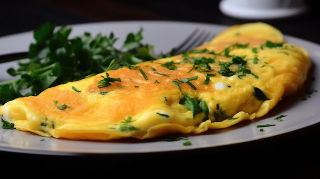 Ein Teller Omelette mit einer Gabel und einem Teller mit Essen