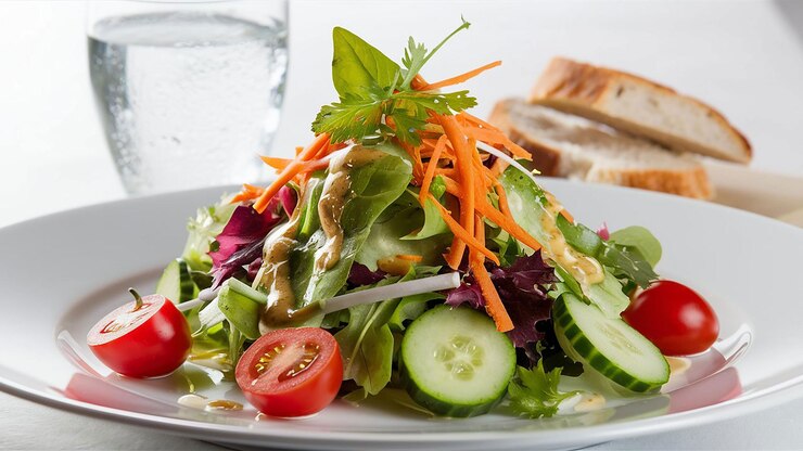 Ein Teller Salat mit frischem Gemüse