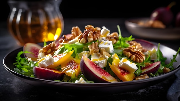 Ein Teller Salat mit Obst und Nüssen