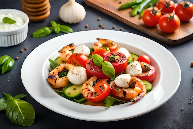 Ein Teller Salate mit Tomaten und Feta-Käse