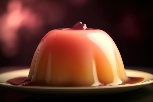 Ein Teller Schokoladenpudding mit rotem Hintergrund