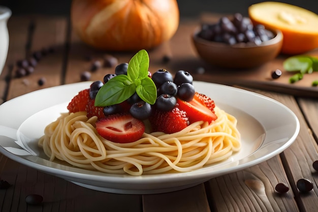 Ein Teller Spaghetti mit Beeren darauf