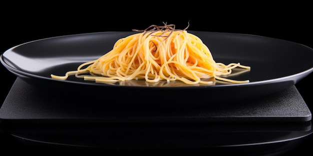 Ein Teller Spaghetti mit einem Knoblauchzweig darauf