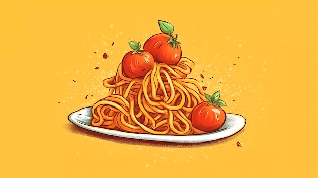 Ein Teller Spaghetti mit Tomaten darauf