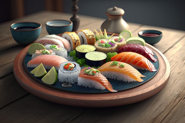 Ein Teller Sushi mit verschiedenen Zutaten darauf