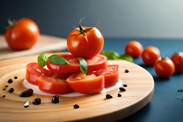 Ein Teller Tomaten mit ein paar Kräutern darauf