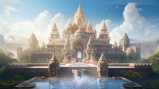 Ein Tempel mit einem Wassertropfen auf dem Boden.