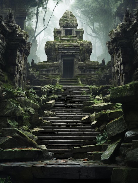 ein Tempel mit einer Treppe, die zu einem Tempel führt