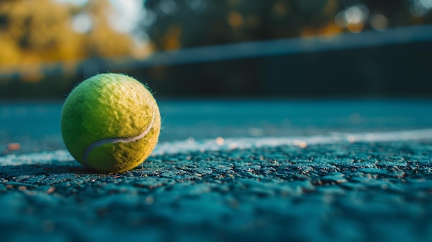 Ein Tennisball auf einem Tennisplatz