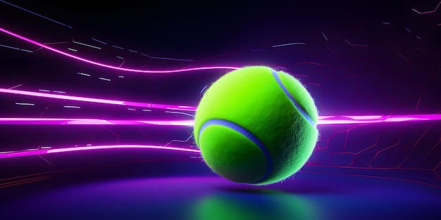 ein Tennisball, aus dem violette Linien herausragen