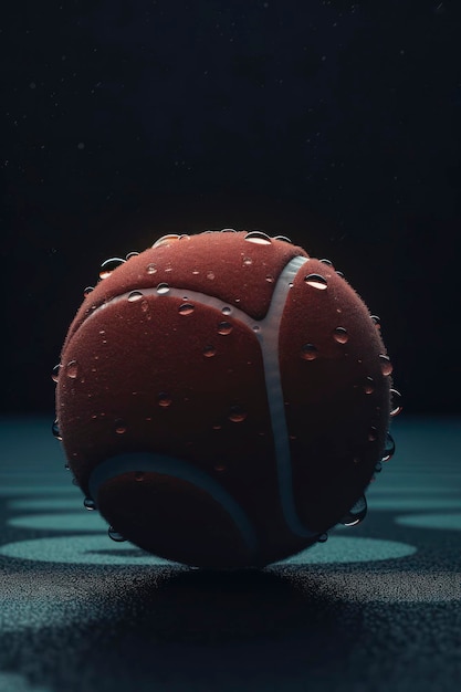Ein Tennisball mit Wassertropfen darauf