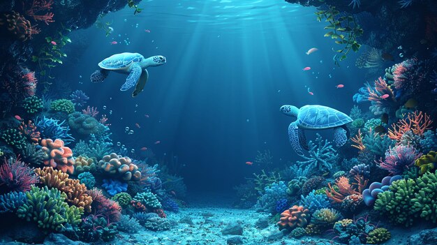 Ein tiefblauer Ozean vor dem Hintergrund Korallenriffe