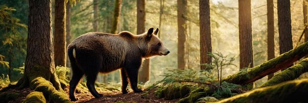 Ein Tier, das im grünen Wald spazieren geht