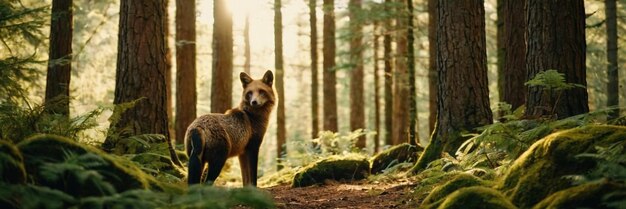 Ein Tier, das im grünen Wald spazieren geht