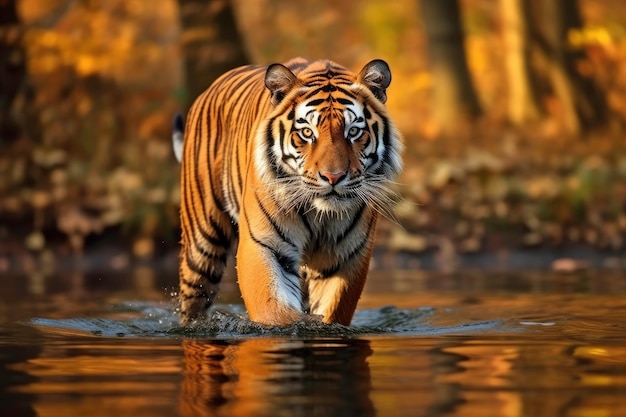 Ein Tiger, der durch einen Fluss läuft