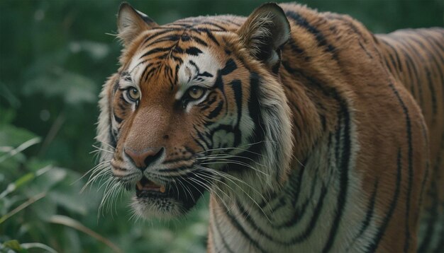 ein Tiger, der im Dschungel auf dem Boden liegt