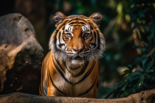 Ein Tiger im Dschungel mit einem Baum im Hintergrund