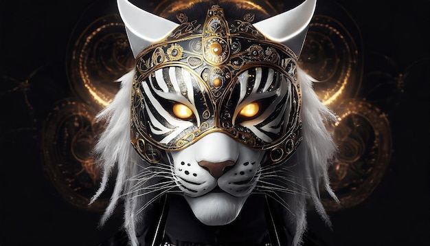 ein Tiger mit einem goldenen Kopf und einem silbernen Kopfband