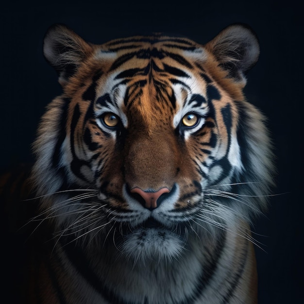 Ein Tiger mit einem schwarzen Hintergrund und einem schwarzen Hintergrund.