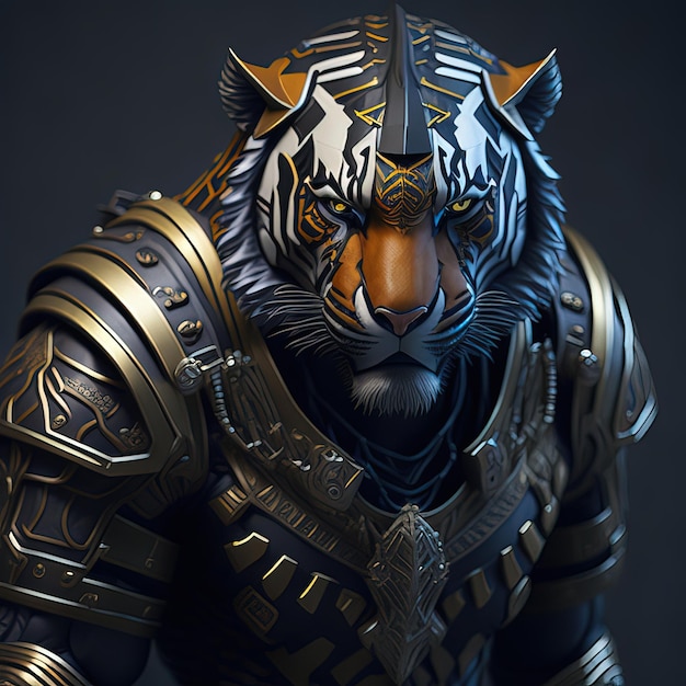 Ein Tiger mit einer gold-schwarzen Rüstung
