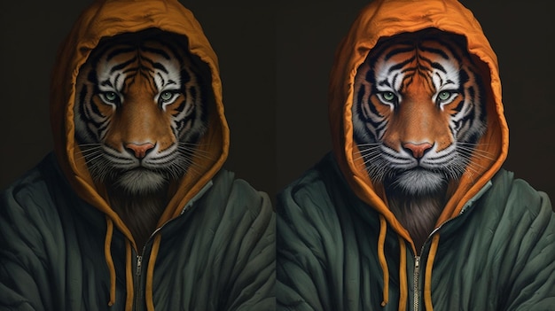 Foto ein tiger mit kapuze und kapuze