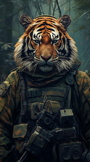 Foto ein tiger mit militäruniform