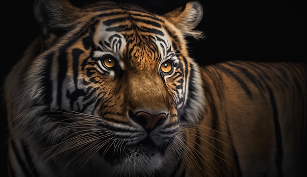 Ein Tiger mit schwarzem Hintergrund