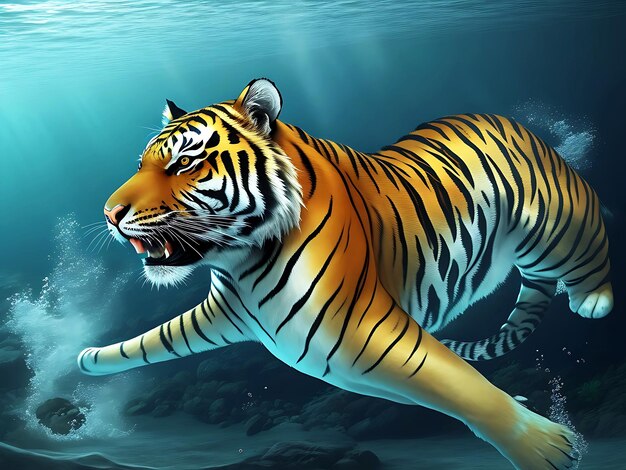 Foto ein tiger schwimmt im wasser unterwasserbild