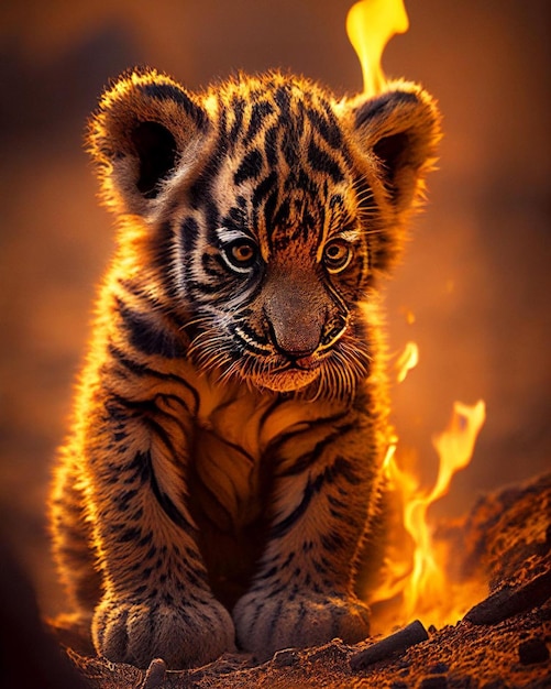 Ein Tigerjunges in Flammen