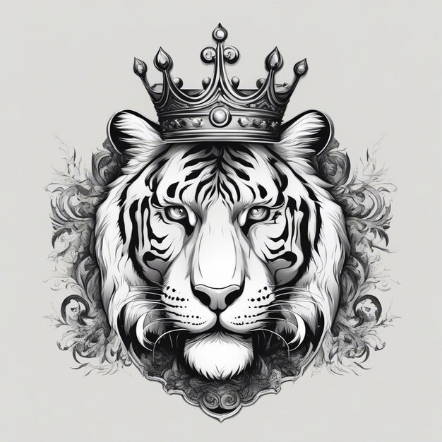 Foto ein tigerkopf mit einer krone, ein elegantes und edles logo, ein schwarz-weißes aufkleber, ein siegel