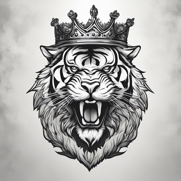 Foto ein tigerkopf mit einer krone, ein elegantes und edles logo, ein schwarz-weißes aufkleber, ein siegel