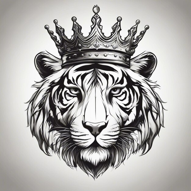 Ein Tigerkopf mit einer Krone, ein elegantes und edles Logo, ein schwarz-weißes Aufkleber, ein Siegel