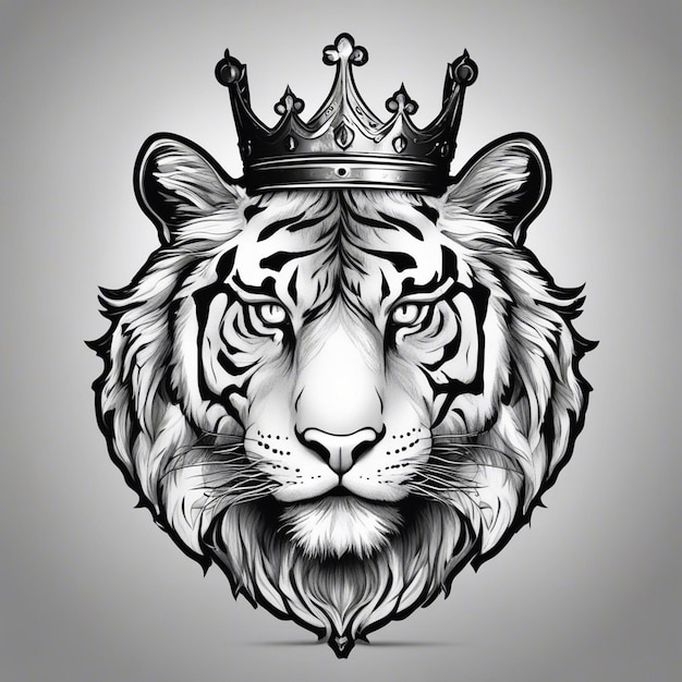 Ein Tigerkopf mit einer Krone, ein elegantes und edles Logo, ein schwarz-weißes Aufkleber, ein Siegel