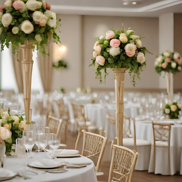 Foto ein tisch für eine hochzeit mit blumen darauf