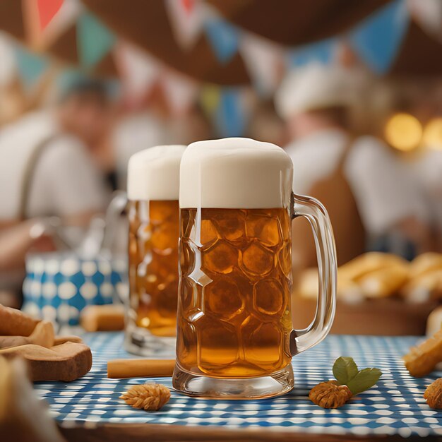 Foto ein tisch mit bier- und brotbechern