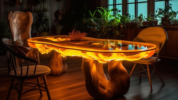 Ein Tisch mit einem Feuer darauf