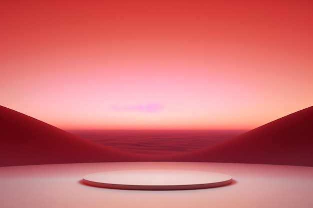 ein Tisch mit einem roten Sonnenuntergang im Hintergrund3d-Rendering-Produkt-Anzeige Luxus leuchtender Hintergrund t