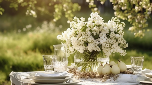 Ein Tisch mit einer Blumenvase und einer Blumenvase