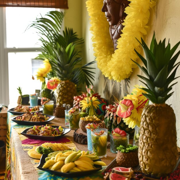 Foto ein tisch mit essen und ananas